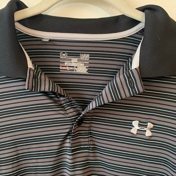 Under Armour Men’s HeatGear Large Black Gray Striped Golf Polo - Picture 3 of 4
